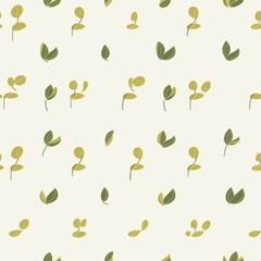 Pattern of Green Leaves on White Background