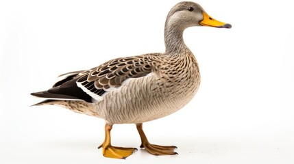 Obraz premium Side view of a Mallard Duck standing, Anas platyrhynchos, isolated on white