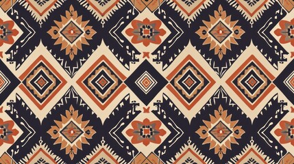 Colorful geometric tribal pattern on dark background