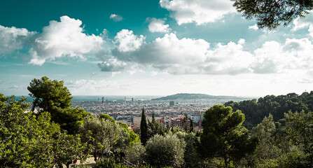 Wide Panoramic View of Barcelona, Spain
