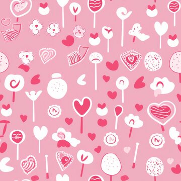 Pink Background With Hearts and Lollipops