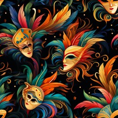 Colorful Carnival Masks on Black Background