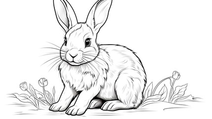 Cute Rabbit Illustration, Hand drawn Style,
