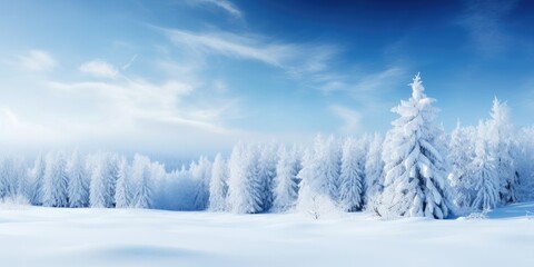 Obraz premium Snow-covered trees with space for your product advertisement, set against a dramatic, blue winter sky.
