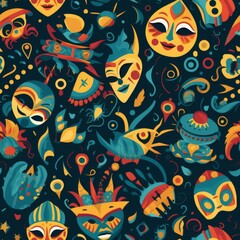 Colorful Masks Group on Black Background