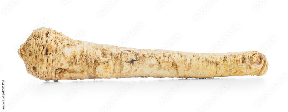 Wall mural fresh horseradish root isolated on white background.