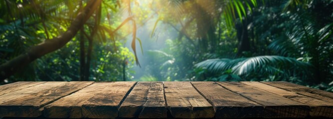 Wooden Table in Front of a Jungle Scene
