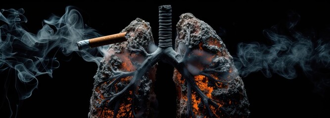 Cigarette Protruding From Human Lungs - obrazy, fototapety, plakaty