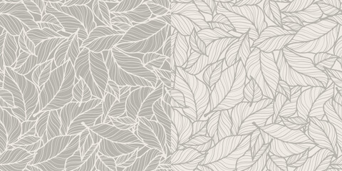 vegetable seamless pattern with leaves, smooth lines, vector graphics, warm gray shade