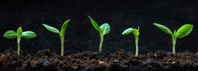 Small Green Plants Growing in Dirt - obrazy, fototapety, plakaty