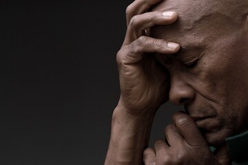 Fototapeta premium black man praying to god Caribbean man praying with black background with people stock photo 