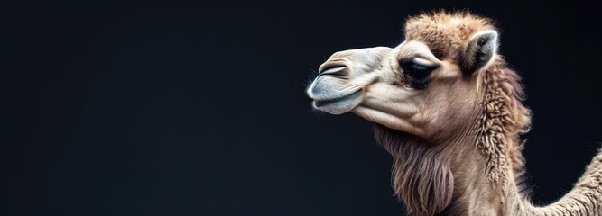 Close Up of Camel on Black Background - obrazy, fototapety, plakaty