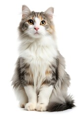 Obraz premium Long Haired Cat Sitting on White Background