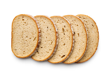 Slices of fresh bread isolated on white background.