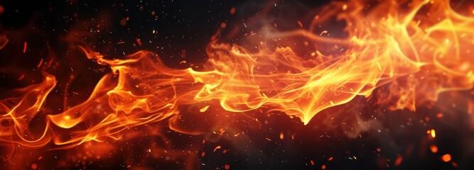 Fototapeta na wymiar Close Up of Fiery Flames on Black Background