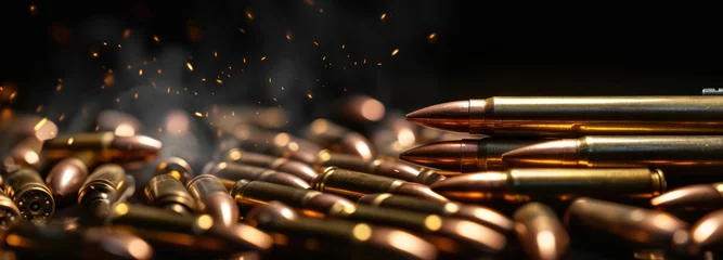 Schilderijen op glas A pile of shell casings and bullets with smoke rising from them © FryArt Studio