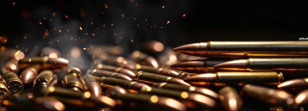 A pile of shell casings and bullets with smoke rising from them