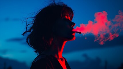 Young woman smoking made with Ai generative technology