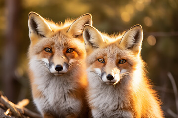 "Enchanting Encounter: Close-Up of Red Foxes in Natural Light"

