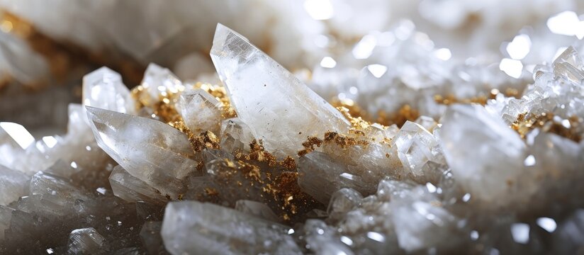 SAMPLE WITH LARGE VYDELENIYAMI OF NATIVE GOLD IN QUARTZ. Copy space image. Place for adding text