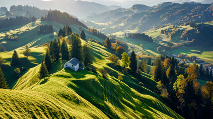 Rural Surroundings Village Castle Landscape in the Alps in Switzerland Austria Italy Bavaria Peace and Quiet Wallpaper Digital Art Magazine Background Poster