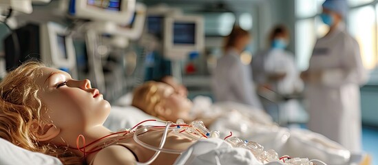 Pediatric resuscitation simulation workshop at the Nimes Faculty. Copy space image. Place for adding text