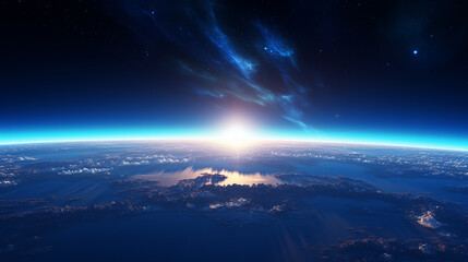 "Blue Sunrise View of Earth from Space"

