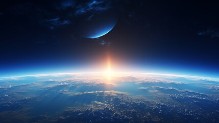 "Blue Sunrise View of Earth from Space"


