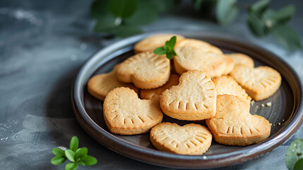 "Heartfelt Treat: Biscuits with Heart Shape in a Plate"

