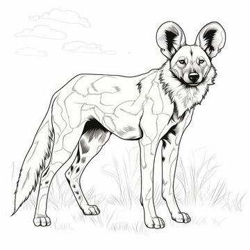 Coloring book for children depicting aafrican wild dog