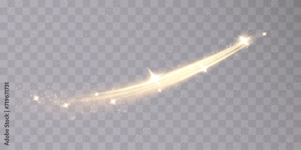 Poster Dynamic golden lines with a glow effect. Magic light effect. Abstract sparkling whirlpool, wave of light.