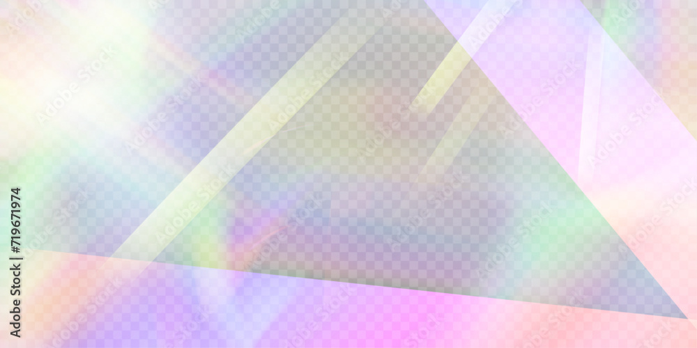 Poster rainbow light prism effect, transparent background. crystalline glare leakage reflection. abstract b