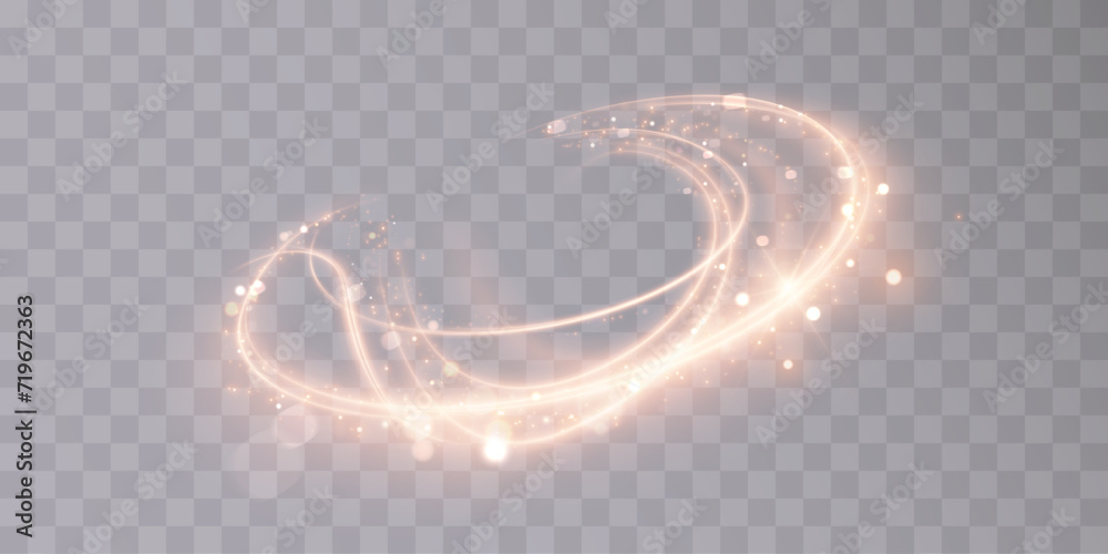 Aufkleber Shiny golden light sparkling spiral with magic vector effect of magical sparkling dust particles. Light painting illustrating the movement of energy.
