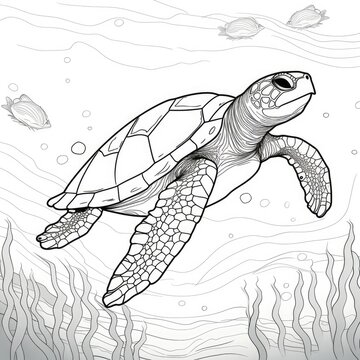 Coloring book for children depicting ahawksbill sea turtle