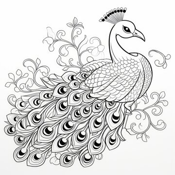 Coloring book for children depicting apeacock