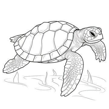 Coloring book for children depicting ared eared slider turtle