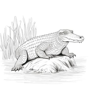 Coloring book for children depicting asaltwater crocodile