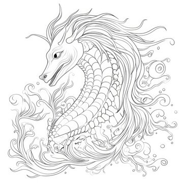 Coloring book for children depicting asea dragon