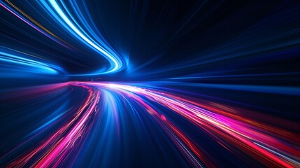 Fototapeta na wymiar Modern abstract high-speed movement. Dynamic motion light trails on dark blue background. Futuristic, technology pattern for banner or poster design background concept