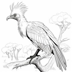 Naklejka premium Coloring book for children depicting asecretary bird