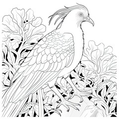 Fototapeta na wymiar Coloring book for children depicting asecretary bird