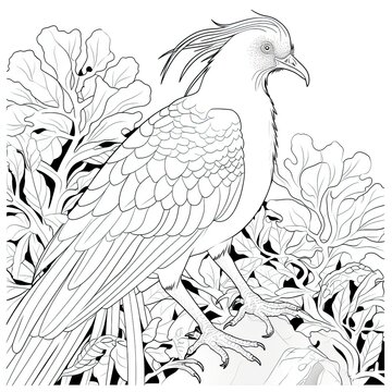 Coloring book for children depicting asecretary bird
