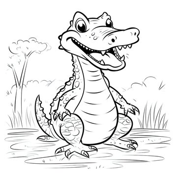 Coloring book for children depicting aspectacled caiman