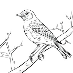 Coloring book for children depicting athrush bird
