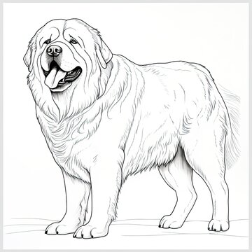 Coloring book for children depicting atibetan mastiff