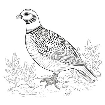 Coloring book for children depicting awhite necked partridge