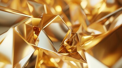 Complex 3D golden geometric figures with a metallic finish