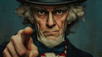 evil looking uncle sam pointing closeup  - obrazy, fototapety, plakaty