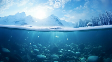 Winter's Merge with Aquatic Nature - Landscape Art