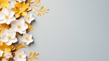 paper flowers on grey color background with copy space